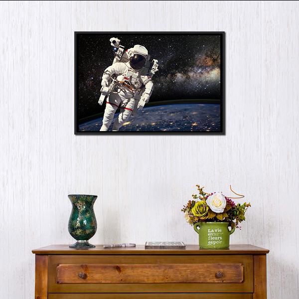 Astronaut And Milky Way Canvas Wall Art-1 Piece-Floating Frame-24" x 16"-Tiaracle