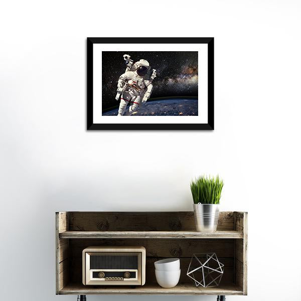 Astronaut And Milky Way Canvas Wall Art-1 Piece-Framed Print-20" x 16"-Tiaracle