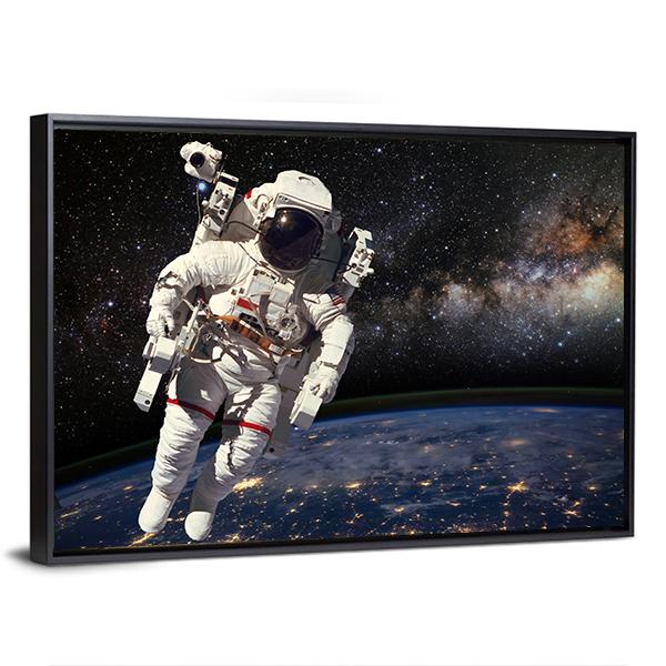 Astronaut And Milky Way Canvas Wall Art-3 Horizontal-Gallery Wrap-25" x 16"-Tiaracle