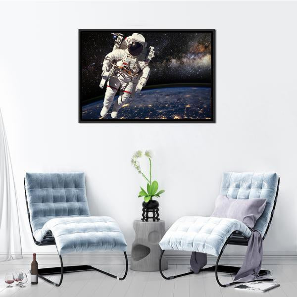 Astronaut And Milky Way Canvas Wall Art-3 Horizontal-Gallery Wrap-25" x 16"-Tiaracle
