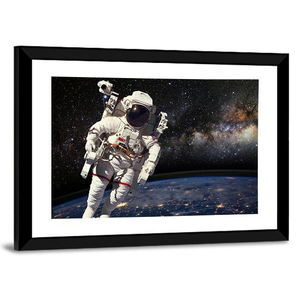 Astronaut And Milky Way Canvas Wall Art-3 Horizontal-Gallery Wrap-25" x 16"-Tiaracle