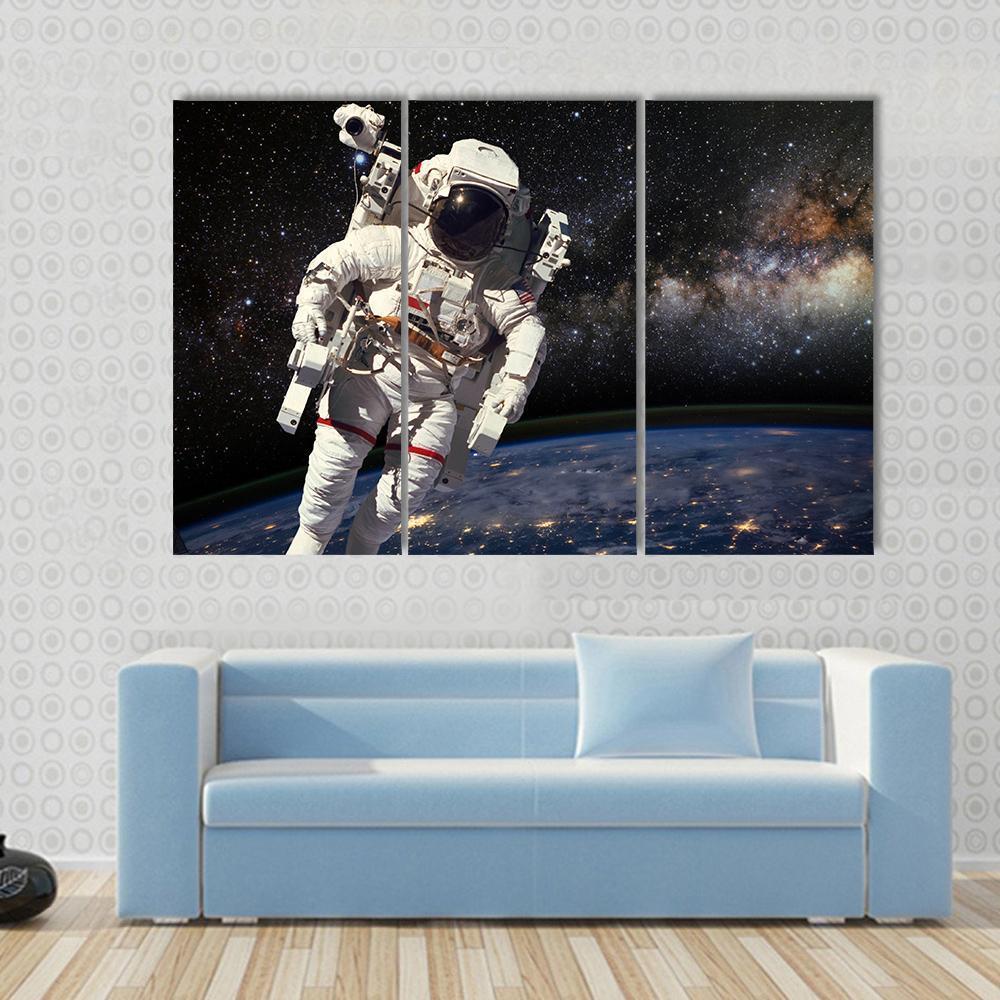 Astronaut And Milky Way Canvas Wall Art-3 Horizontal-Gallery Wrap-37" x 24"-Tiaracle