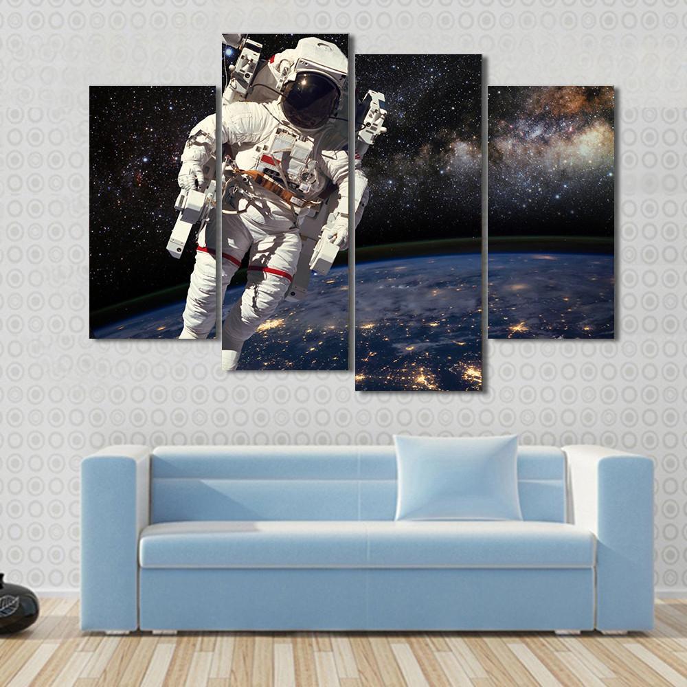 Astronaut And Milky Way Canvas Wall Art-4 Pop-Gallery Wrap-50" x 32"-Tiaracle