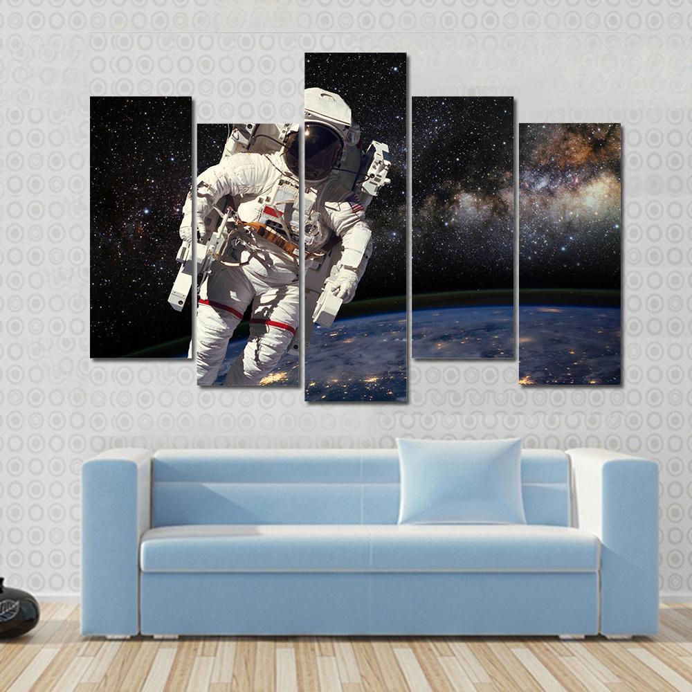 Astronaut And Milky Way Canvas Wall Art-5 Pop-Gallery Wrap-47" x 32"-Tiaracle