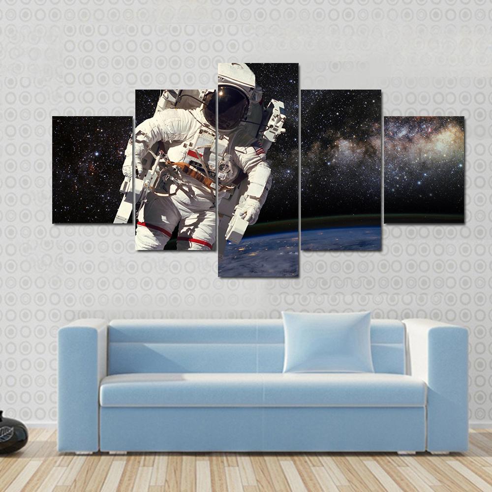 Astronaut And Milky Way Canvas Wall Art-5 Star-Gallery Wrap-62" x 32"-Tiaracle