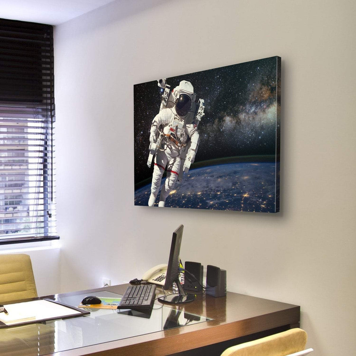 Astronaut And Milky Way Canvas Wall Art-3 Horizontal-Gallery Wrap-25" x 16"-Tiaracle