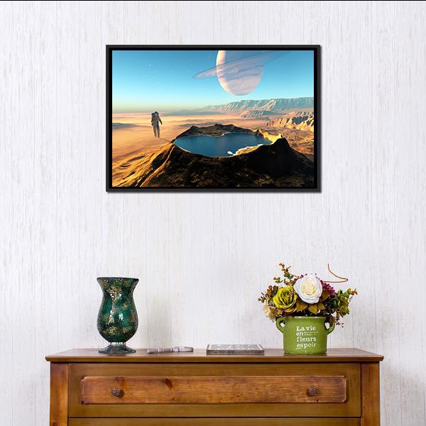Astronaut Around The Crater Panoramic Canvas Wall Art-1 Piece-36" x 12"-Tiaracle