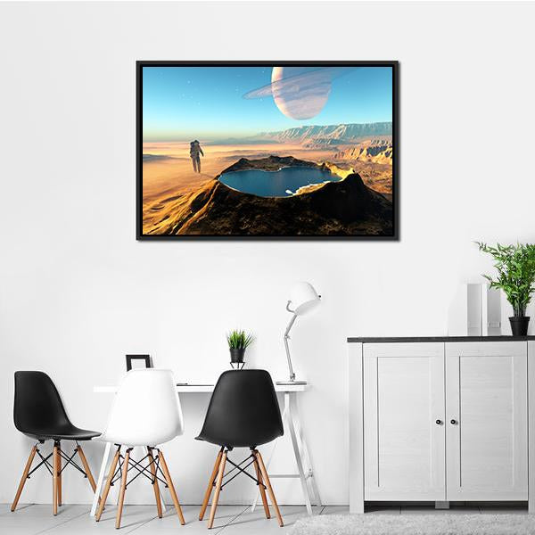 Astronaut Around The Crater Panoramic Canvas Wall Art-1 Piece-36" x 12"-Tiaracle