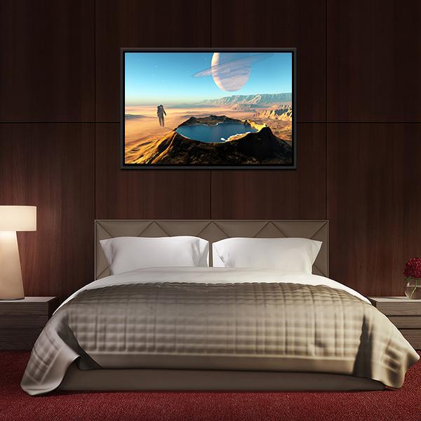 Astronaut Around The Crater Panoramic Canvas Wall Art-1 Piece-36" x 12"-Tiaracle