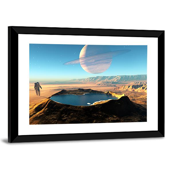 Astronaut Around The Crater Panoramic Canvas Wall Art-1 Piece-36" x 12"-Tiaracle