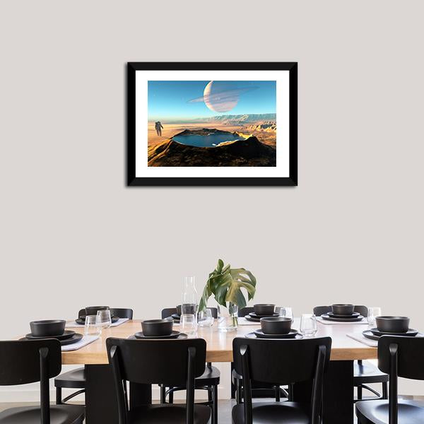 Astronaut Around The Crater Panoramic Canvas Wall Art-1 Piece-36" x 12"-Tiaracle