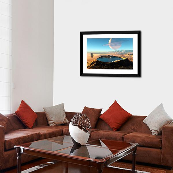 Astronaut Around The Crater Panoramic Canvas Wall Art-1 Piece-36" x 12"-Tiaracle