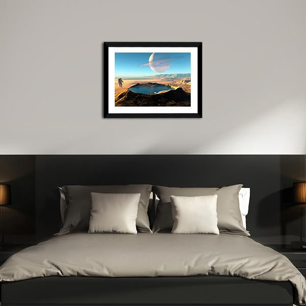 Astronaut Around The Crater Panoramic Canvas Wall Art-1 Piece-36" x 12"-Tiaracle