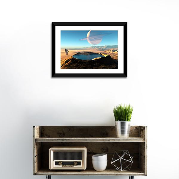 Astronaut Around The Crater Panoramic Canvas Wall Art-1 Piece-36" x 12"-Tiaracle