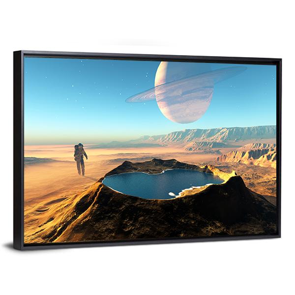 Astronaut Around The Crater Panoramic Canvas Wall Art-1 Piece-36" x 12"-Tiaracle