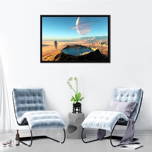 Astronaut Around The Crater Panoramic Canvas Wall Art-1 Piece-36" x 12"-Tiaracle