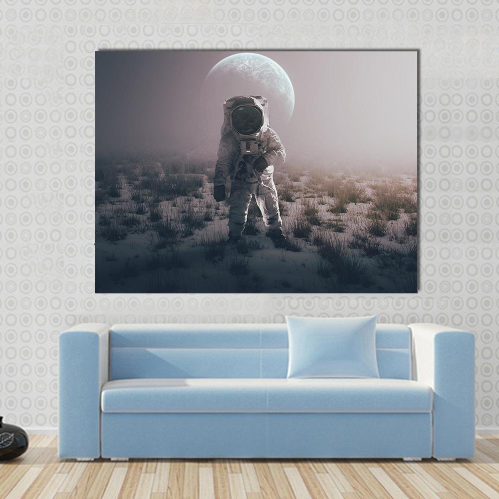 Astronaut In Alien World Canvas Wall Art-1 Piece-Gallery Wrap-48" x 32"-Tiaracle