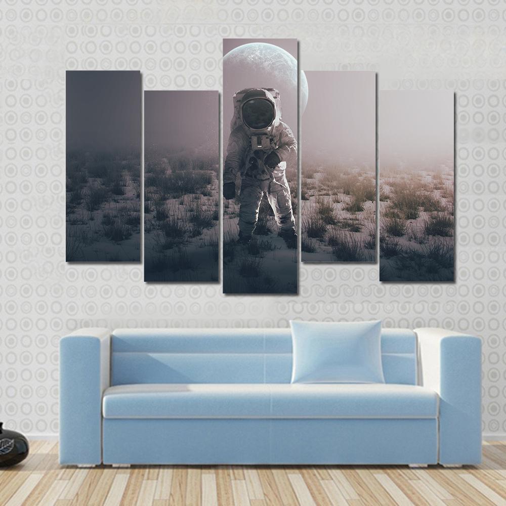 Astronaut In Alien World Canvas Wall Art-5 Pop-Gallery Wrap-47" x 32"-Tiaracle