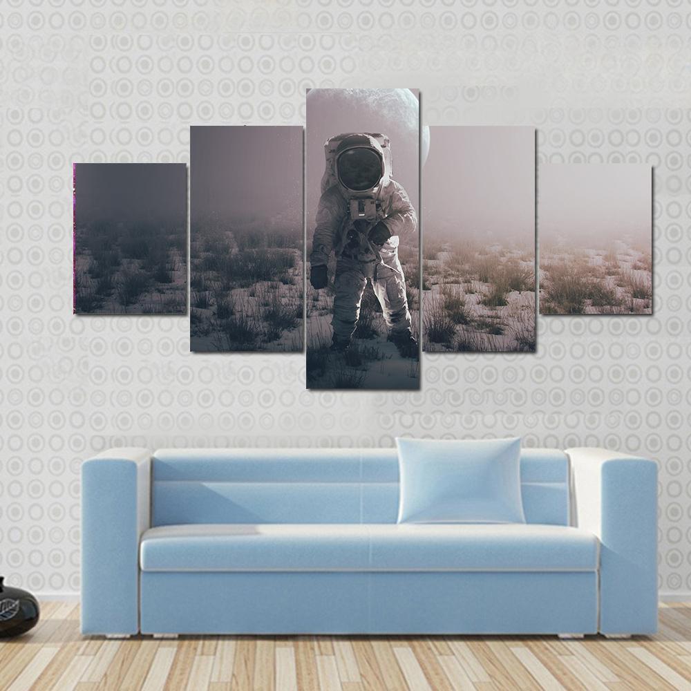 Astronaut In Alien World Canvas Wall Art-5 Star-Gallery Wrap-62" x 32"-Tiaracle