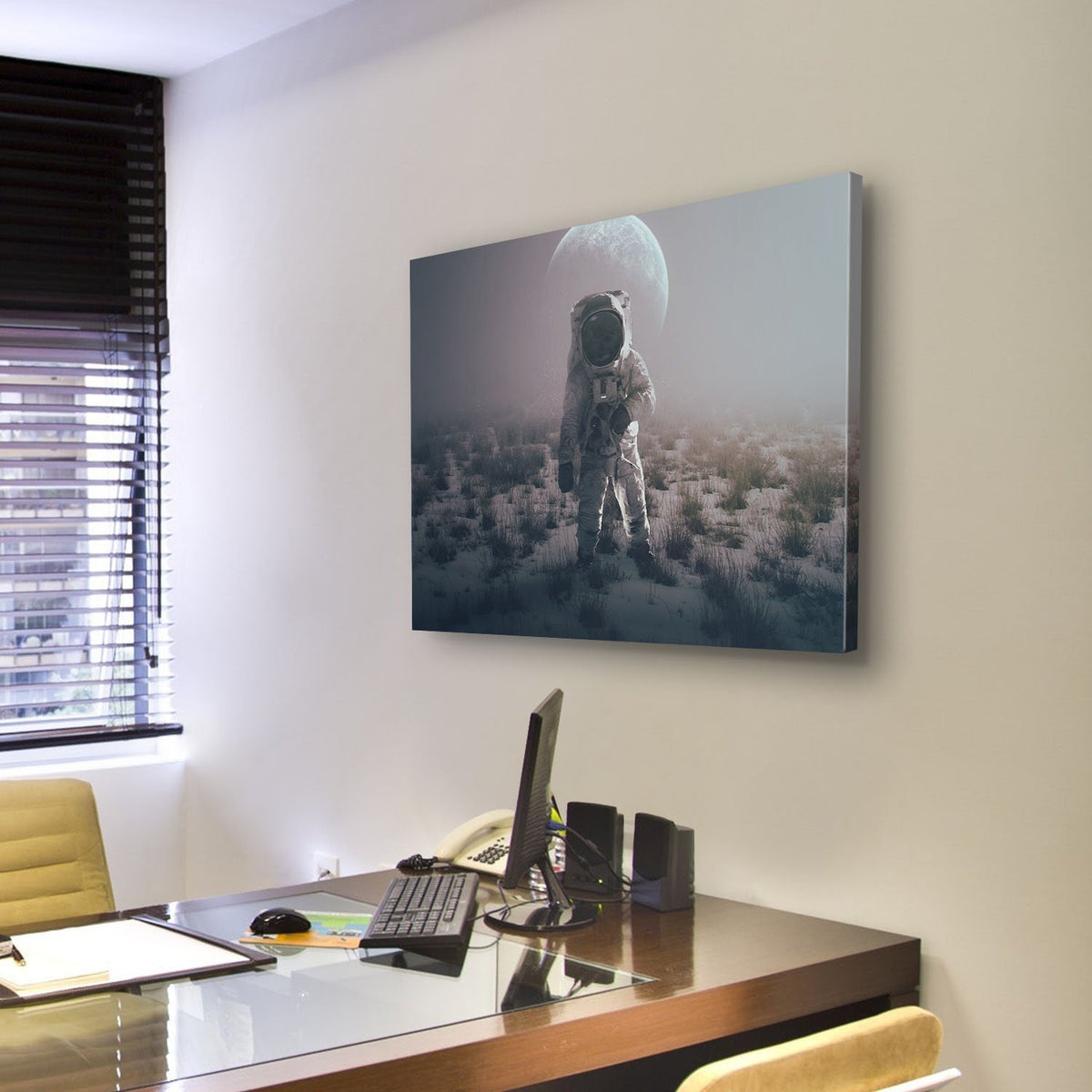 Astronaut In Alien World Canvas Wall Art-3 Horizontal-Gallery Wrap-25" x 16"-Tiaracle