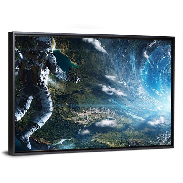 Astronaut In Artificial World Canvas Wall Art-3 Horizontal-Gallery Wrap-25" x 16"-Tiaracle