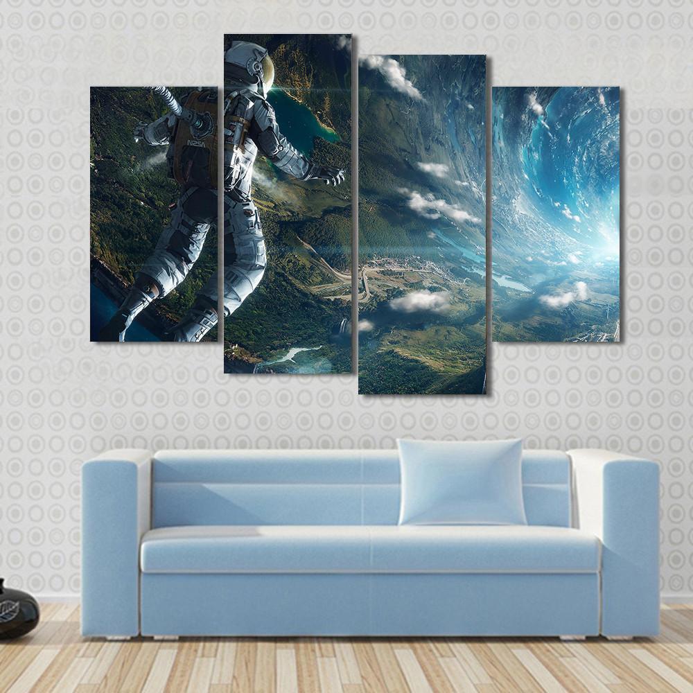Astronaut In Artificial World Canvas Wall Art-4 Pop-Gallery Wrap-50" x 32"-Tiaracle