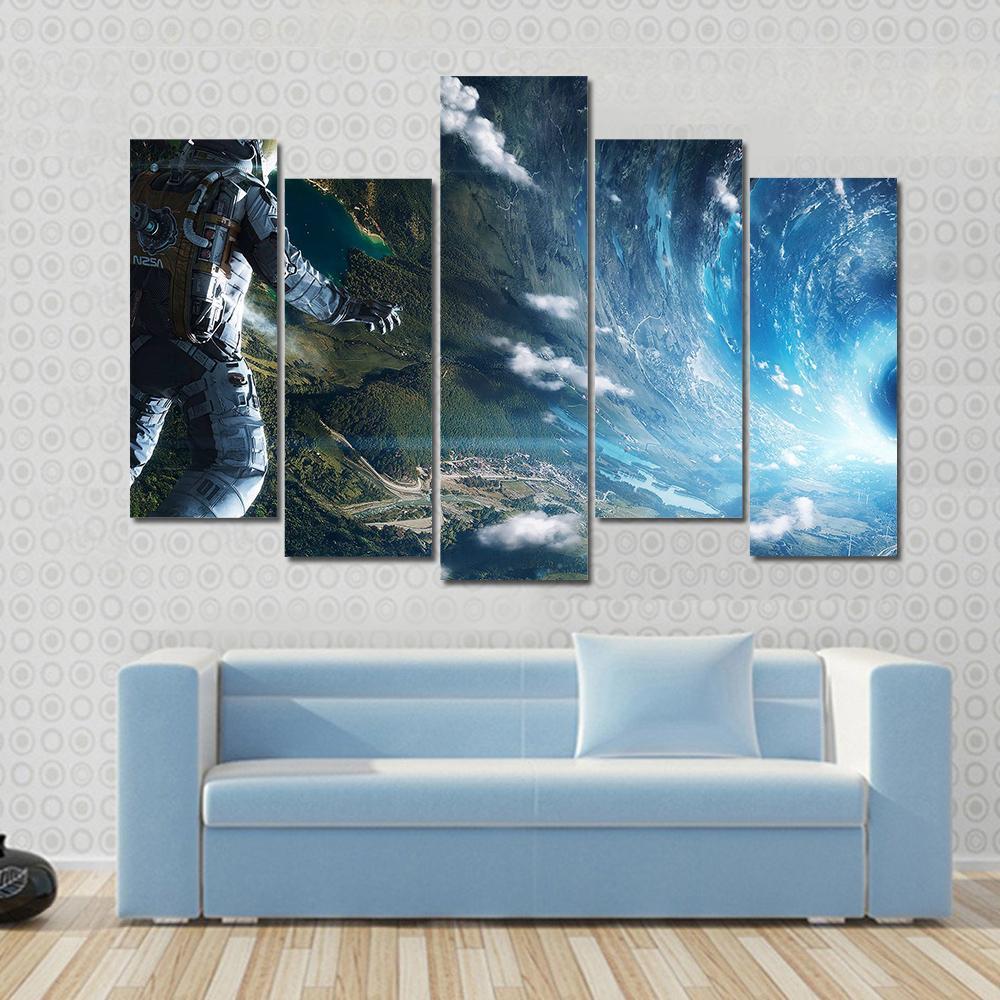 Astronaut In Artificial World Canvas Wall Art-5 Pop-Gallery Wrap-47" x 32"-Tiaracle