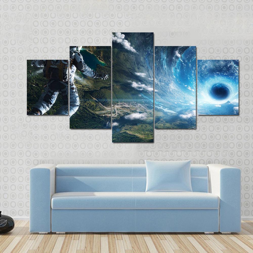 Astronaut In Artificial World Canvas Wall Art-5 Star-Gallery Wrap-62&quot; x 32&quot;-Tiaracle
