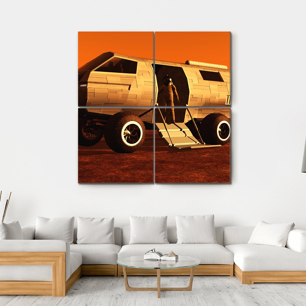 Astronaut In Mars Rover Canvas Wall Art-4 Square-Gallery Wrap-17" x 17"-Tiaracle