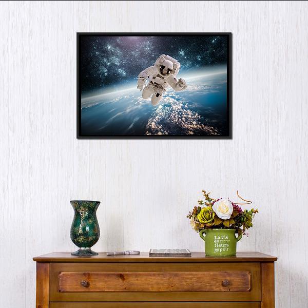 Astronaut In Outer Space Panoramic Canvas Wall Art-1 Piece-36" x 12"-Tiaracle