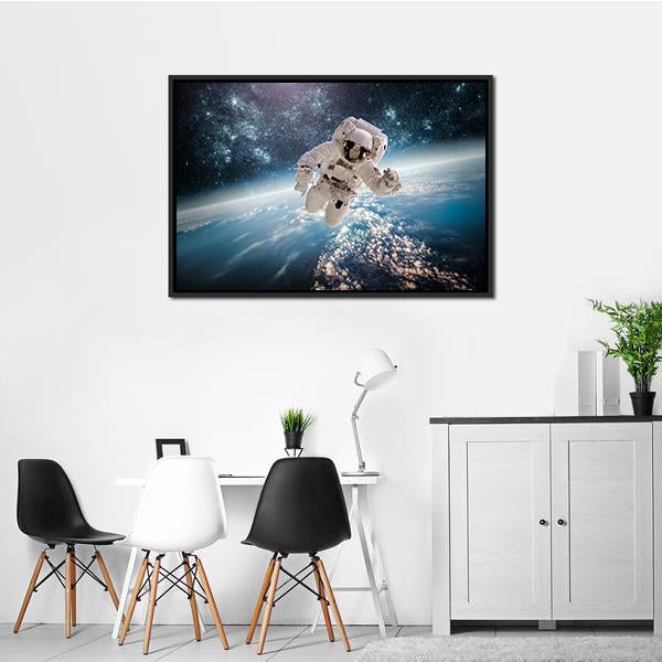 Astronaut In Outer Space Panoramic Canvas Wall Art-1 Piece-36" x 12"-Tiaracle