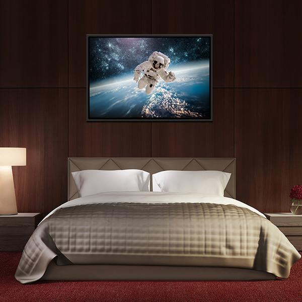 Astronaut In Outer Space Panoramic Canvas Wall Art-1 Piece-36" x 12"-Tiaracle