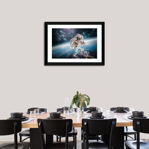 Astronaut In Outer Space Panoramic Canvas Wall Art-1 Piece-36" x 12"-Tiaracle