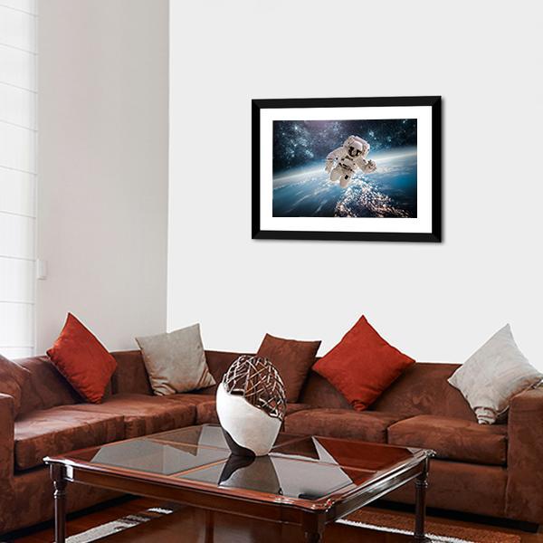 Astronaut In Outer Space Panoramic Canvas Wall Art-1 Piece-36" x 12"-Tiaracle