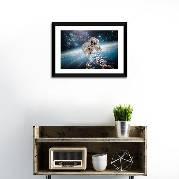 Astronaut In Outer Space Panoramic Canvas Wall Art-1 Piece-36" x 12"-Tiaracle