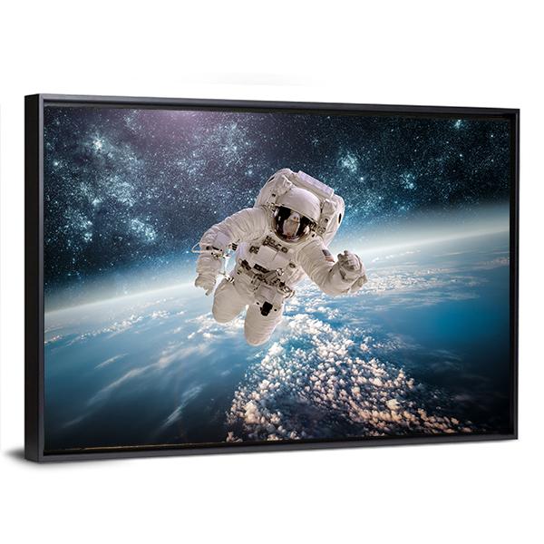 Astronaut In Outer Space Panoramic Canvas Wall Art-1 Piece-36" x 12"-Tiaracle