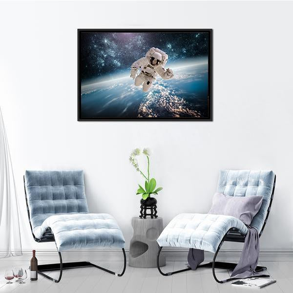 Astronaut In Outer Space Panoramic Canvas Wall Art-1 Piece-36" x 12"-Tiaracle