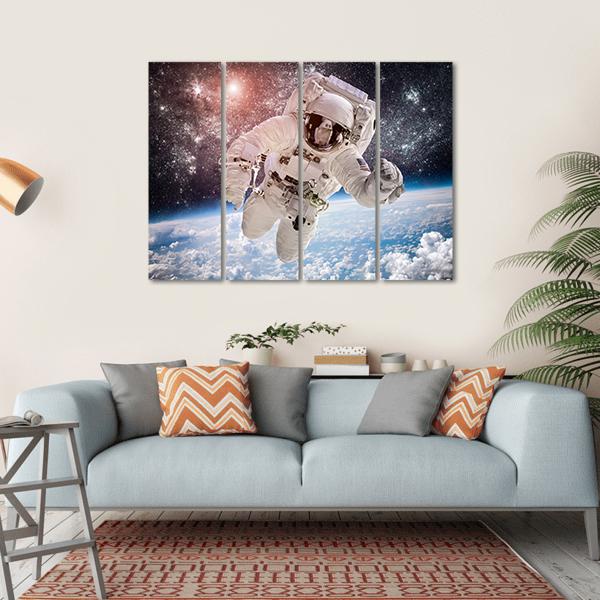 Astronaut In Space Canvas Wall Art-4 Horizontal-Gallery Wrap-34" x 24"-Tiaracle