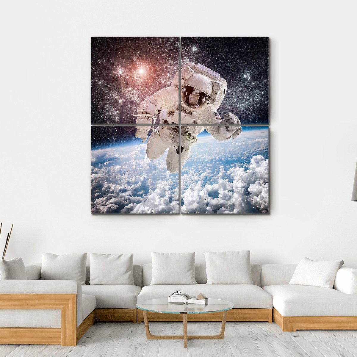 Astronaut In Space Canvas Wall Art-4 Square-Gallery Wrap-17" x 17"-Tiaracle