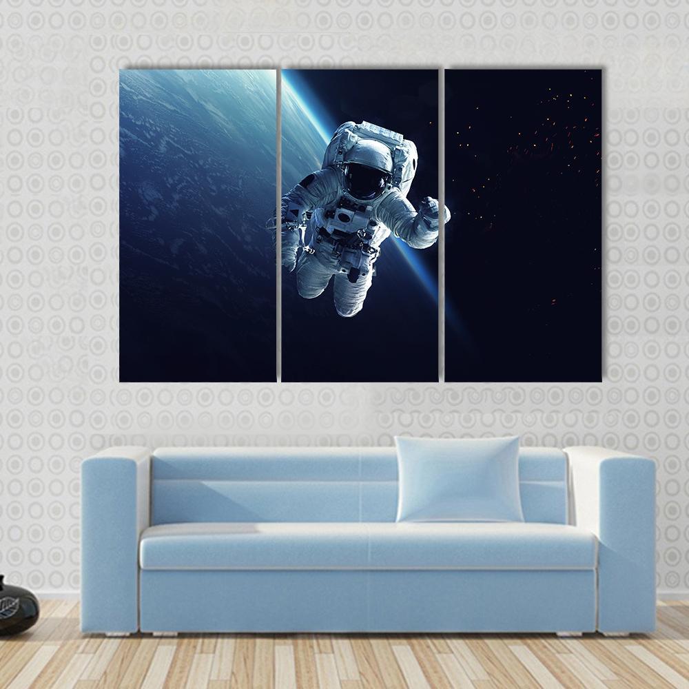 Astronaut In Space Canvas Wall Art-3 Horizontal-Gallery Wrap-37" x 24"-Tiaracle