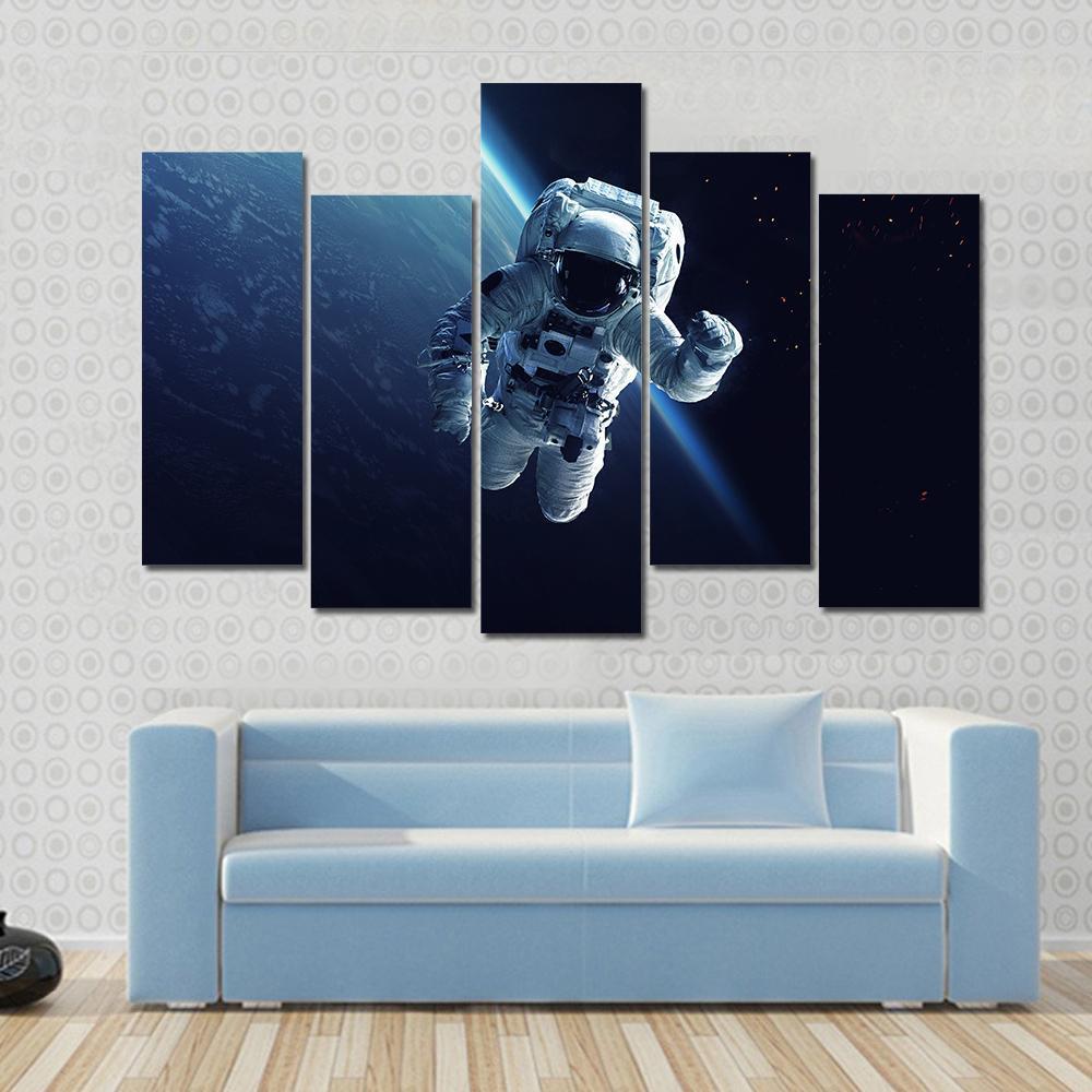 Astronaut In Space Canvas Wall Art-5 Pop-Gallery Wrap-47" x 32"-Tiaracle