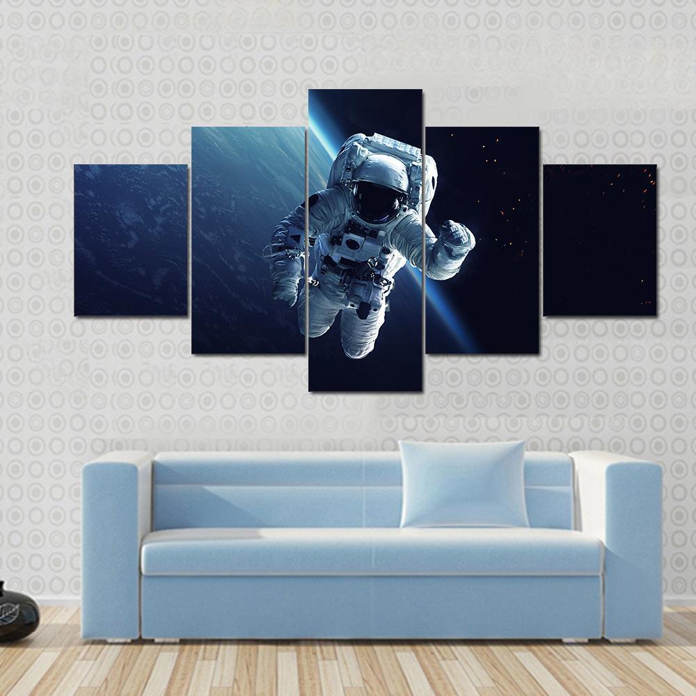 Astronaut In Space Canvas Wall Art-5 Star-Gallery Wrap-62" x 32"-Tiaracle
