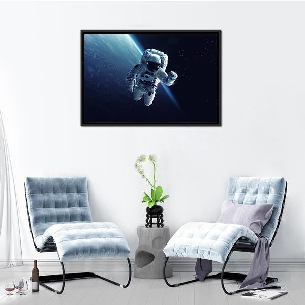Astronaut In Space Panoramic Canvas Wall Art-1 Piece-36" x 12"-Tiaracle