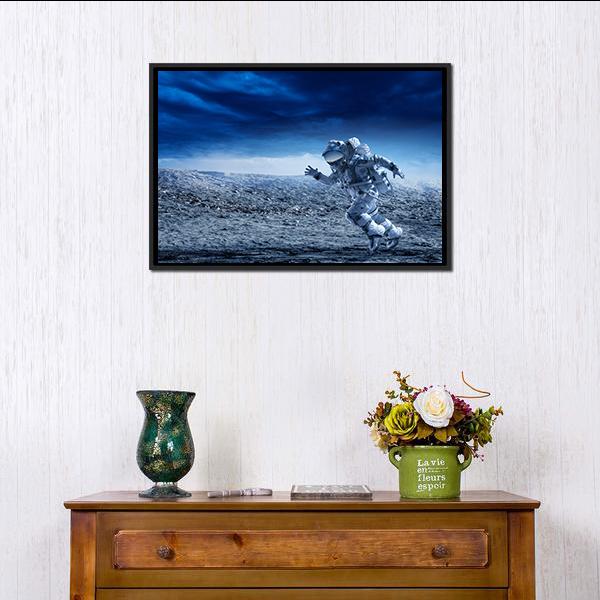 Astronaut In Space Suit Canvas Wall Art-1 Piece-Floating Frame-24" x 16"-Tiaracle