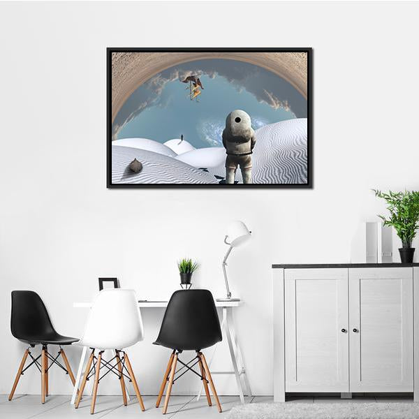 Astronaut In White Desert Canvas Wall Art-1 Piece-Floating Frame-24" x 16"-Tiaracle