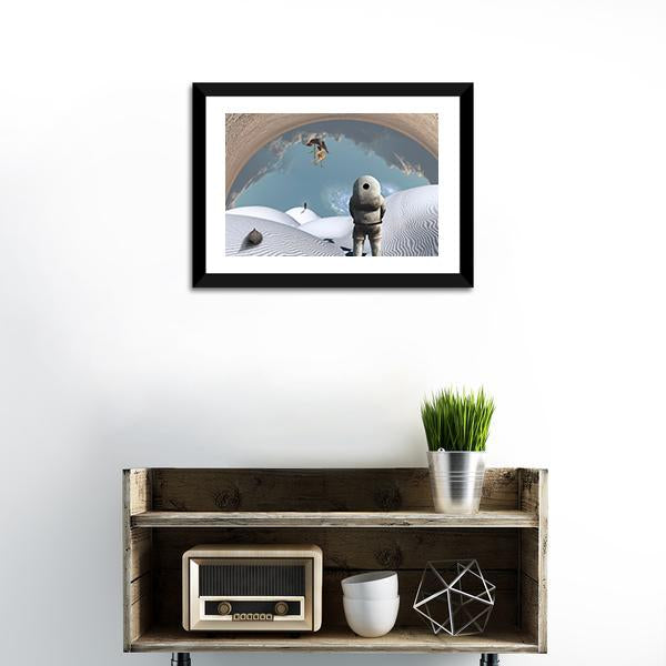 Astronaut In White Desert Canvas Wall Art-1 Piece-Framed Print-20" x 16"-Tiaracle