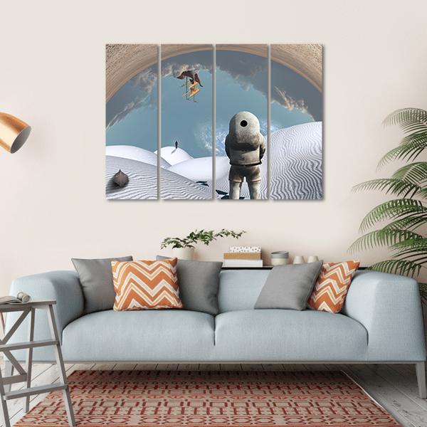 Astronaut In White Desert Canvas Wall Art-4 Horizontal-Gallery Wrap-34" x 24"-Tiaracle