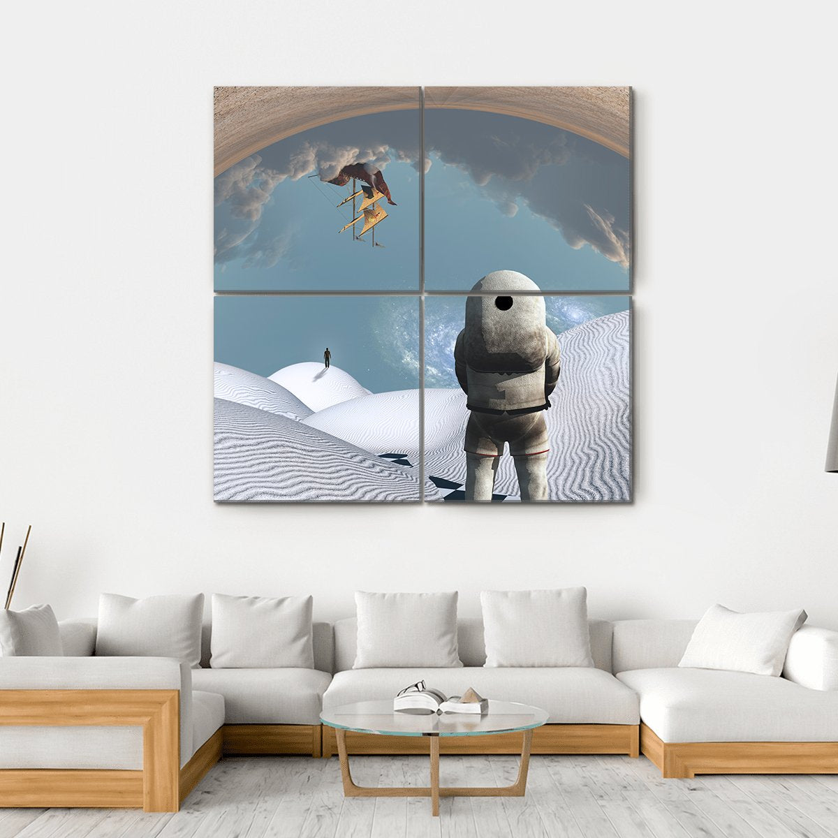 Astronaut In White Desert Canvas Wall Art-4 Square-Gallery Wrap-17" x 17"-Tiaracle