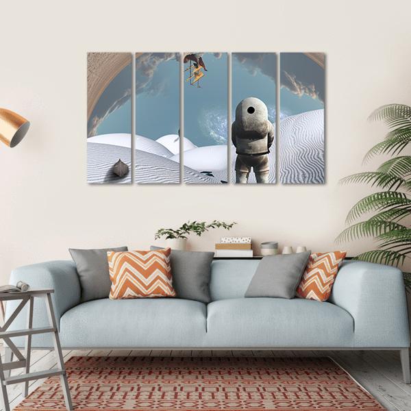 Astronaut In White Desert Canvas Wall Art-5 Horizontal-Gallery Wrap-22" x 12"-Tiaracle