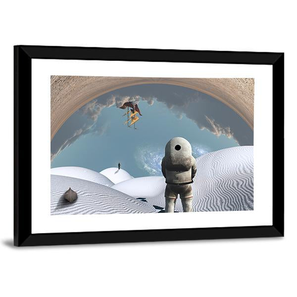 Astronaut In White Desert Canvas Wall Art-5 Horizontal-Gallery Wrap-22" x 12"-Tiaracle